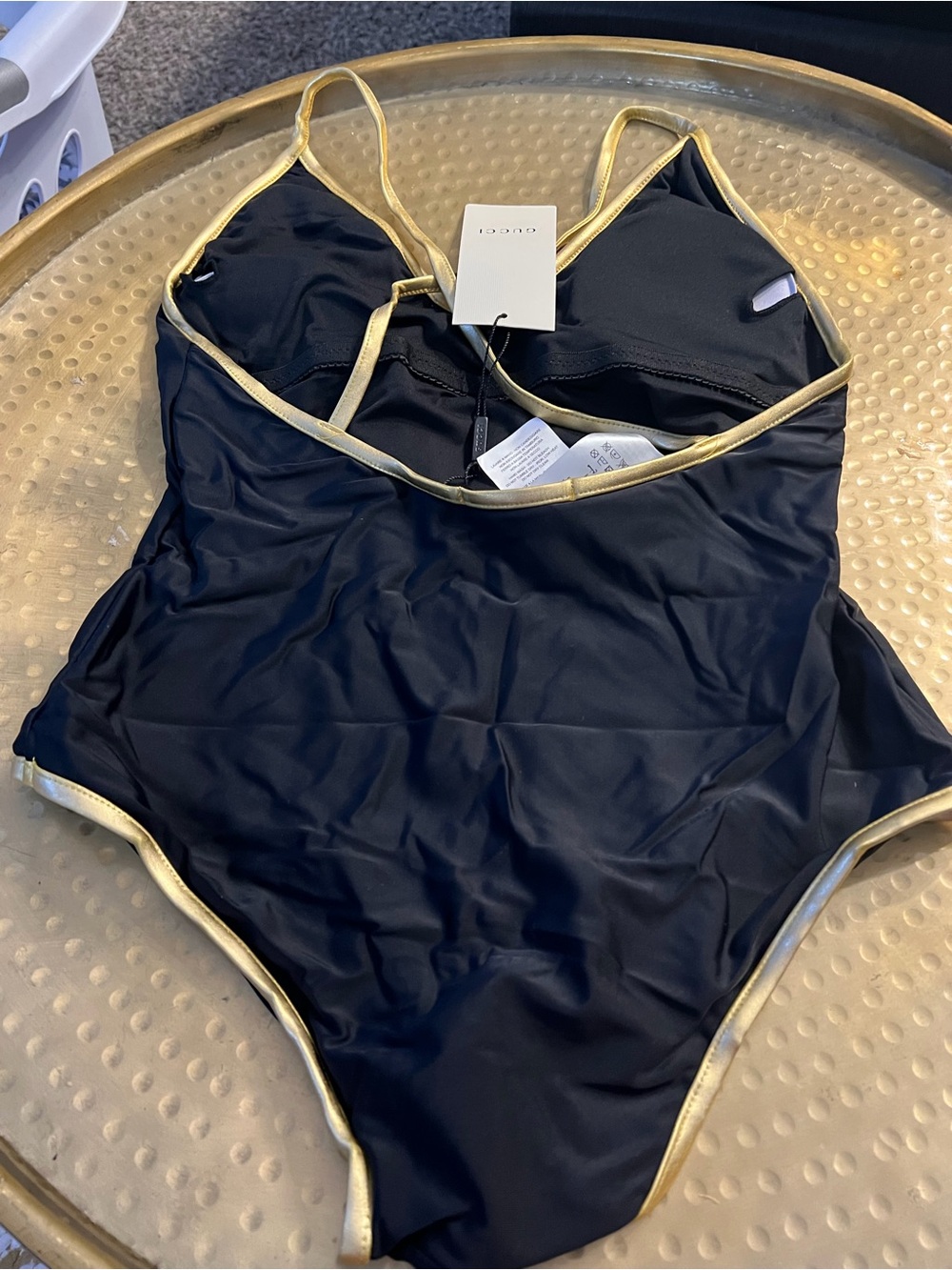 GUCCI rare Black One-Piece Swimsuit with Gold Trim - Picture 4 of 4